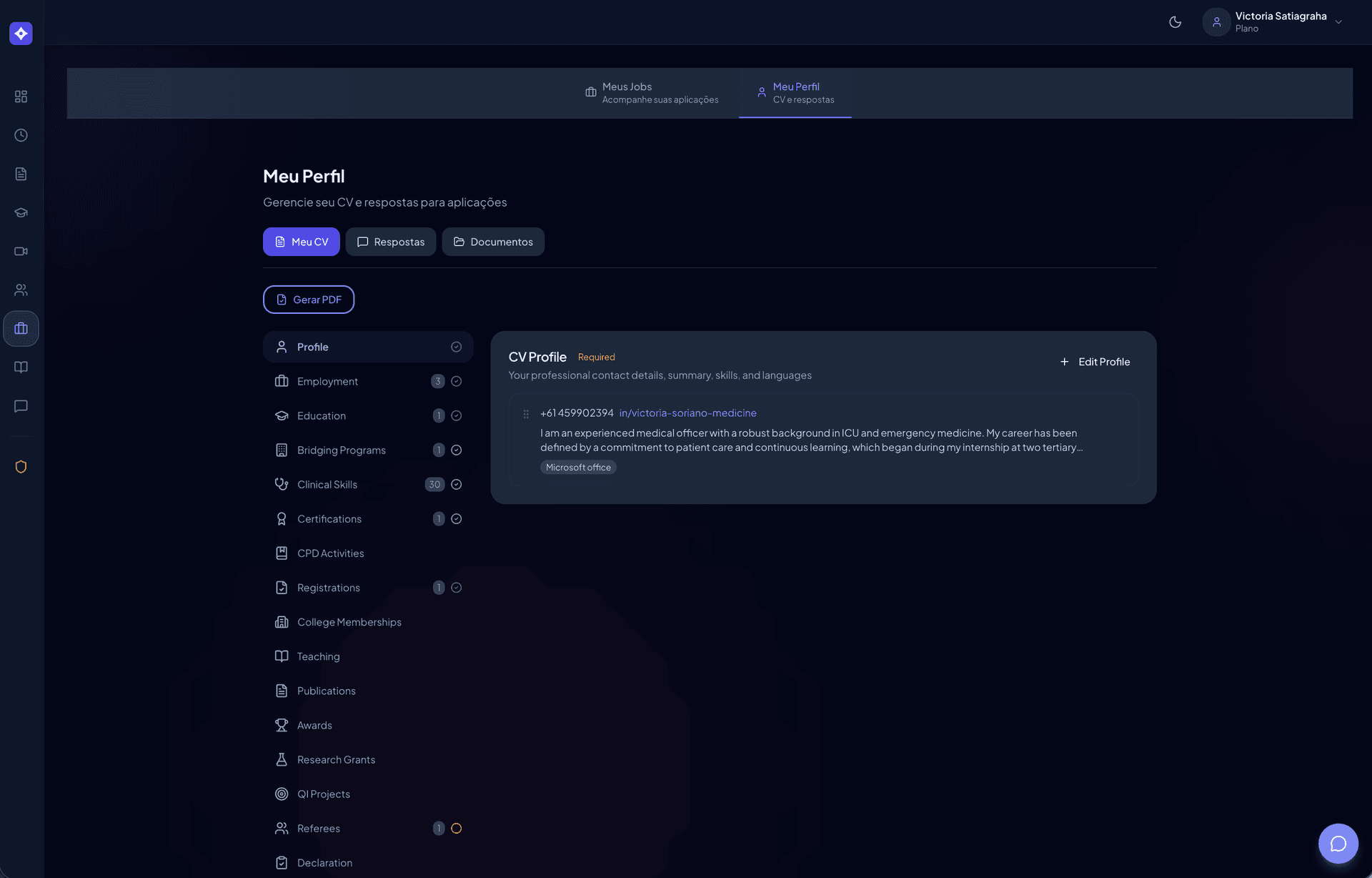 CV Builder - Interface completa do construtor de CV