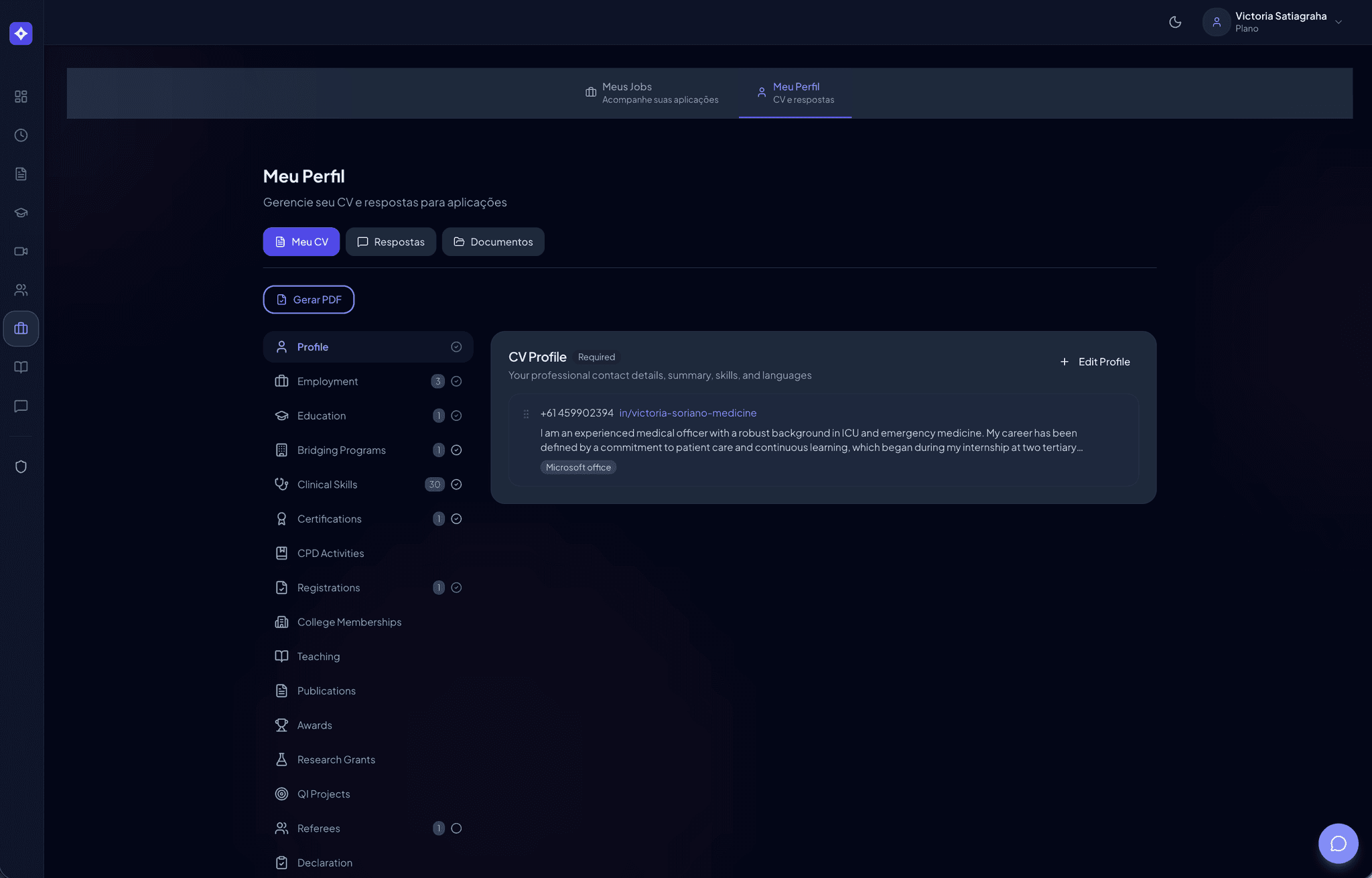 CV Builder - Interface completa do construtor de CV